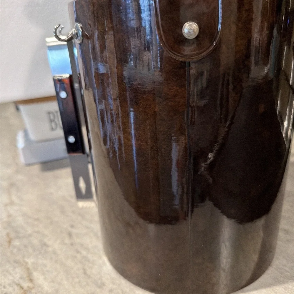 VTG Georges Briard Brown Faux Padded Tortoise Shell Ice‎ Bucket With Tongs